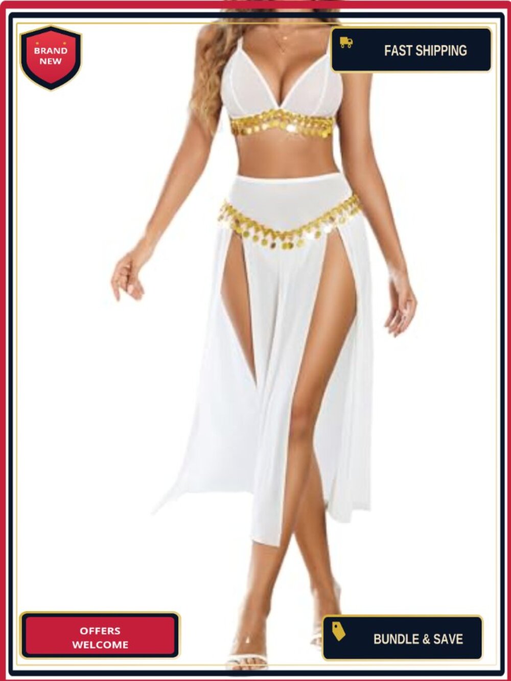 Avidlove 3 Piece Mesh High Split Nightgown Set Sequin Fringe Sheer Lingerie